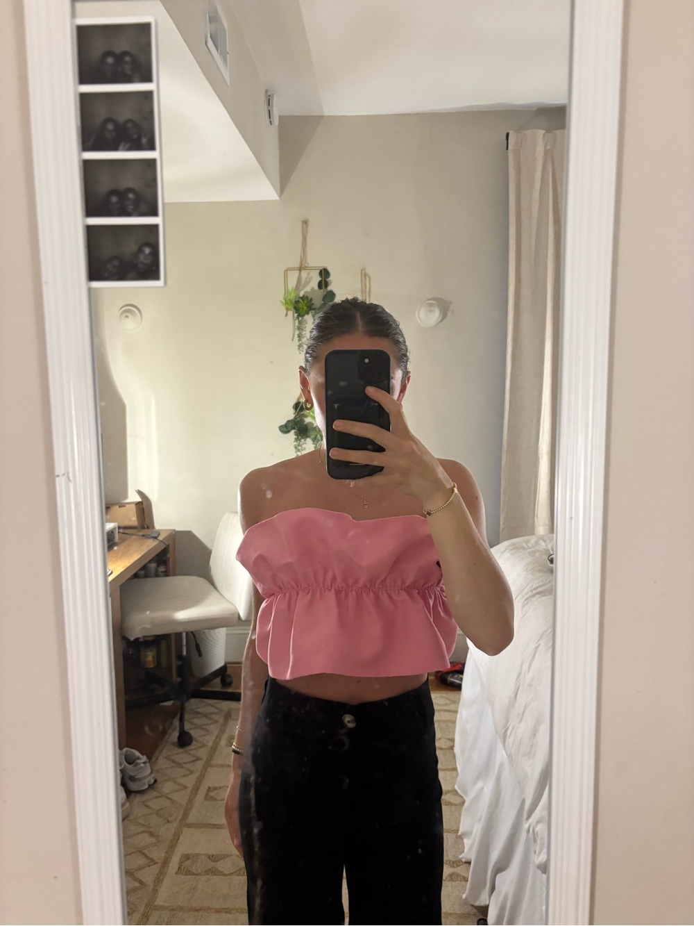 Zara Pink Strapless Ruffle Peplum Crop Top